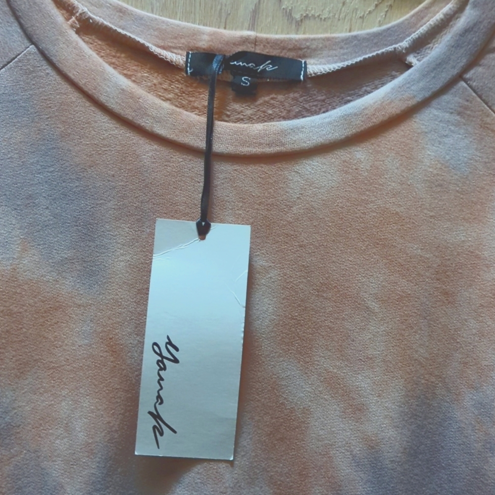 NWT Yana K Baker Camel/Grey Fleece Tie Dye Sweater Oversized sz Small - Picture 2 of 5